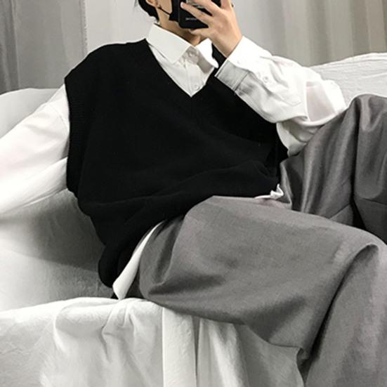 Мужской свитер с V-образным вырезом, однотонный универсальный весенний свитер без рукавов для школы
