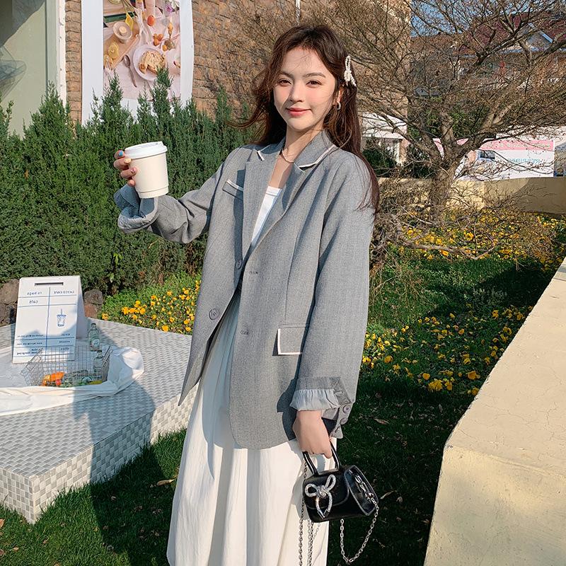 Дизайн для роста волос серый темперамент маленький блейзер весна новый простой повседневный костюм