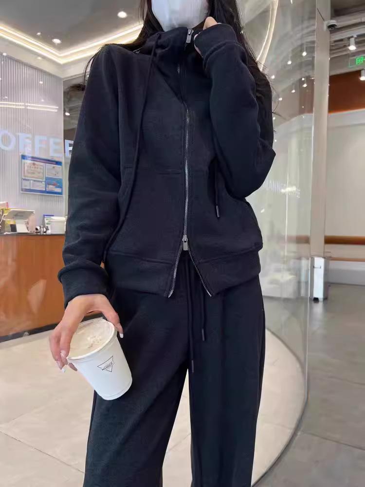 Комплект из двух предметов: толстовка большого размера: Повседневный трикотажный топ с длинным рукавом и свободные брюки для женщин