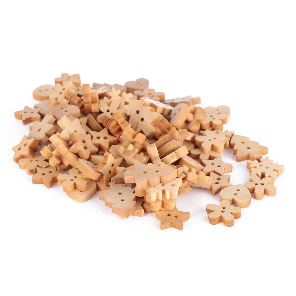 2 Holes Wooden Snowflake DIY Crafts Scrapbooking ChristmasTree Pattern Sewing Wood Buttons