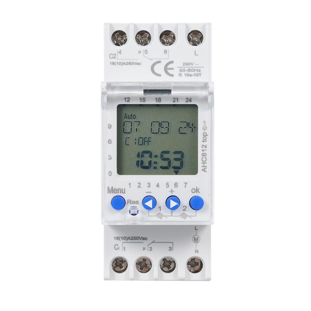 2 Channel Timer Programmable Timing Switch AHC812 230V 16A Weekly Program Digital Time Switch Din