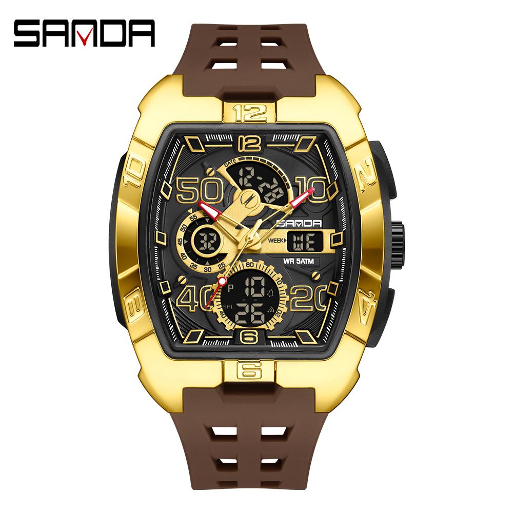 SANDA 5110 Новые мужские многофункциональные электронно-кварцевые часы для активного отдыха 5ATM Водонепроницаемые Ночная подсветка Таймер Обратный отсчет Секундомер Будильник