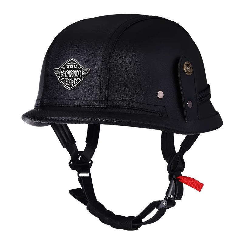 Мотоциклетный полушлем Кожаный стиль Винтажный шлем 3/4 Немецкий Открытый шлем для повседневной езды