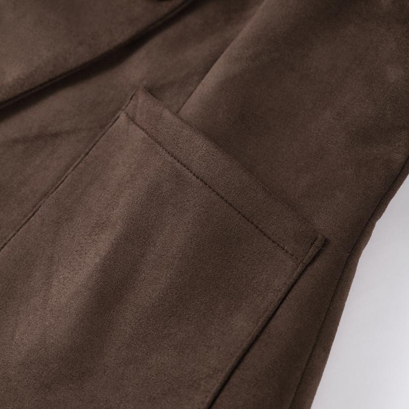 Темно-коричневая замшевая куртка с лацканами женская теплая с длинным рукавом повседневная верхняя одежда ретро британский стиль темпераментная куртка осень 2025