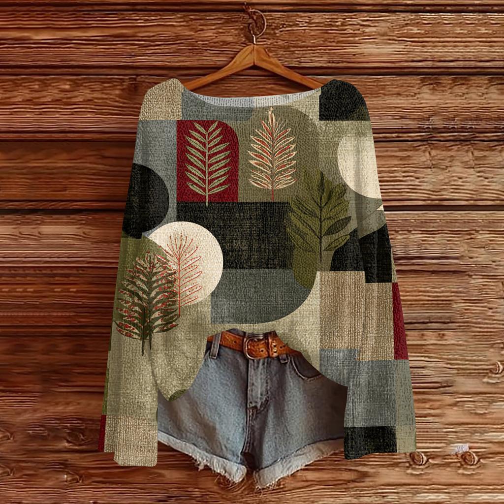 Women's Lightweight Sweater Casual Long Sleeve Knitted Vintage Floral Print Pullover