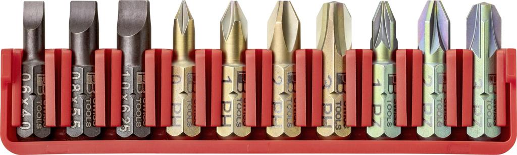 PB Swiss Tools C6 Series Hex and Pozidriver Bit Set with Bit 10-Piece 1/4" Flathead, Phillips, Holder, C6.701CN