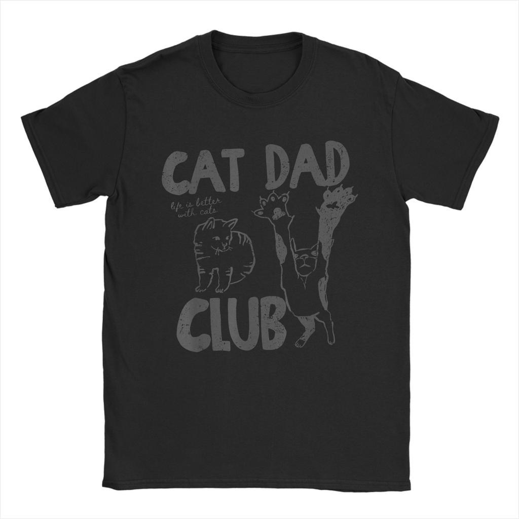 Cat Dad Club Cat Dad Funny Cat100% Cotton T Shirt For Men Summer Vintage T Shirts O Neck Hip Hop Tee Shirt Oversized Cheap Tops