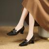 Retro Light Mouth Leather Shoes New Embossed First Layer Butter Square Head High Heels Versatile Fashion Casual Women's Shoes