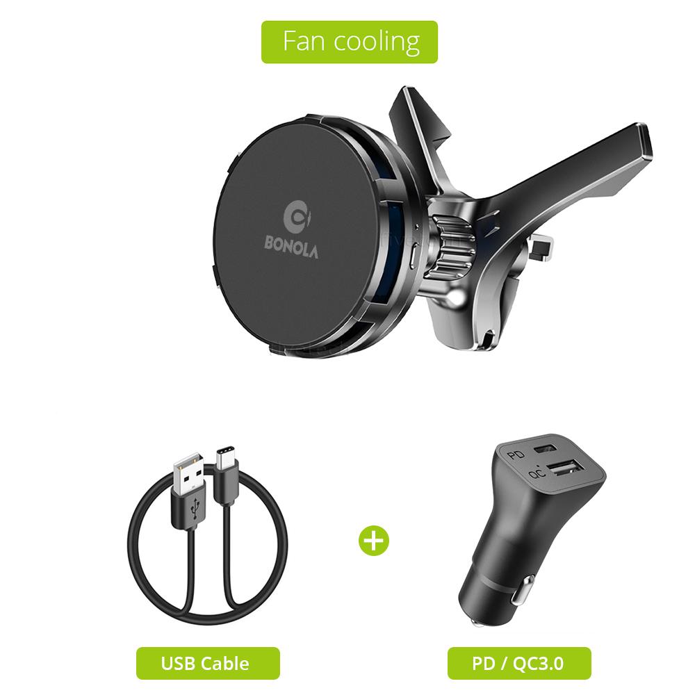 Магнитное автомобильное беспроводное зарядное устройство-кулер, крепление 15 Вт, быстрая беспроводная зарядка для универсального автомобильного вентиляционного отверстия, охлаждение со светом