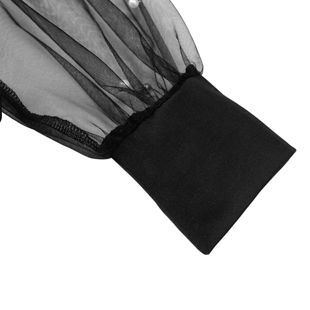 Женское сетчатое боди с круглым воротником и длинными рукавами, плотная однотонная блузка с высокой талией