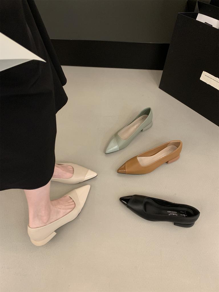 Модная женская обувь с французским острым носком 2025 Весна Новая Элегантная на низком каблуке Лоскутная Летняя Обувь-слипоны Женская Повседневная Обувь Zapatos Mujer