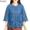 Womens Casual 3/4 Sleeve Lace Crochet Patchwork Loose Blouse
