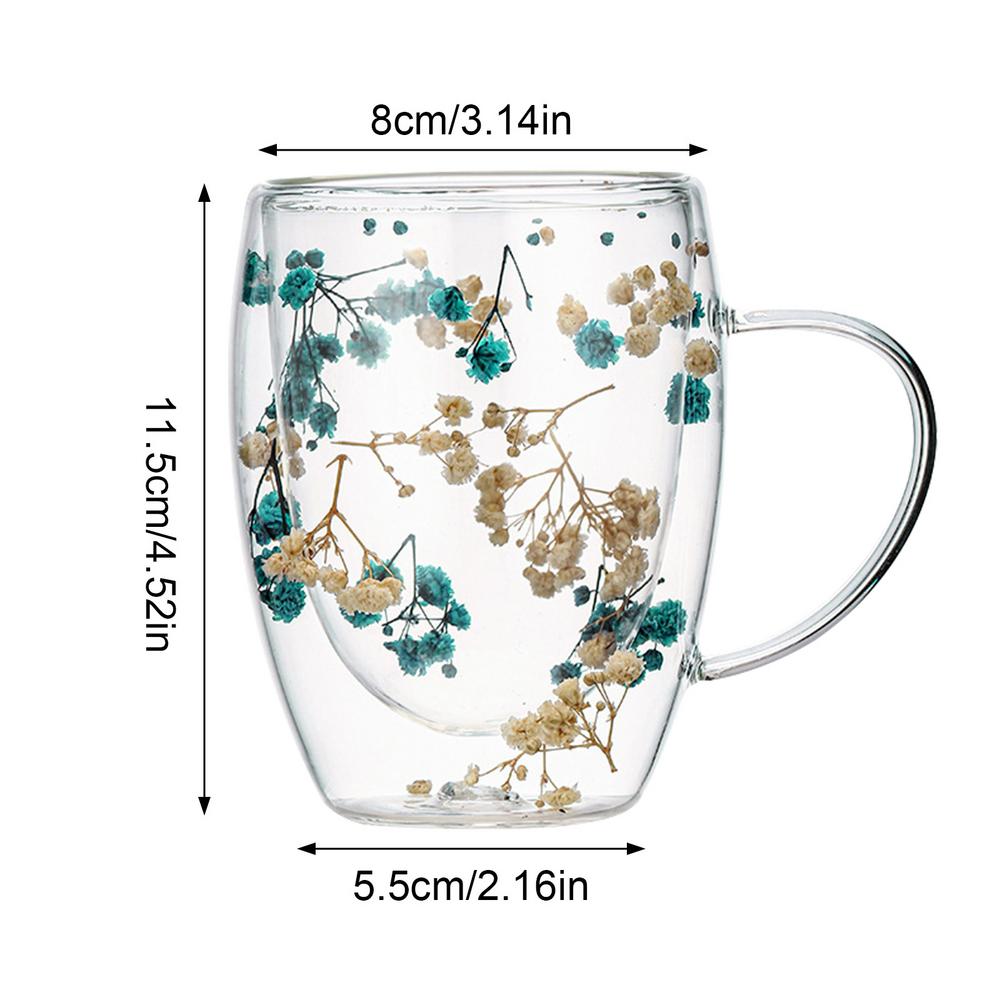 Creative Dry Flowers Double Wall Glass CupGlass Tea Cups Espresso Cup Transparent Glass Cups Mugs Resistant Mug Gift Wholesale