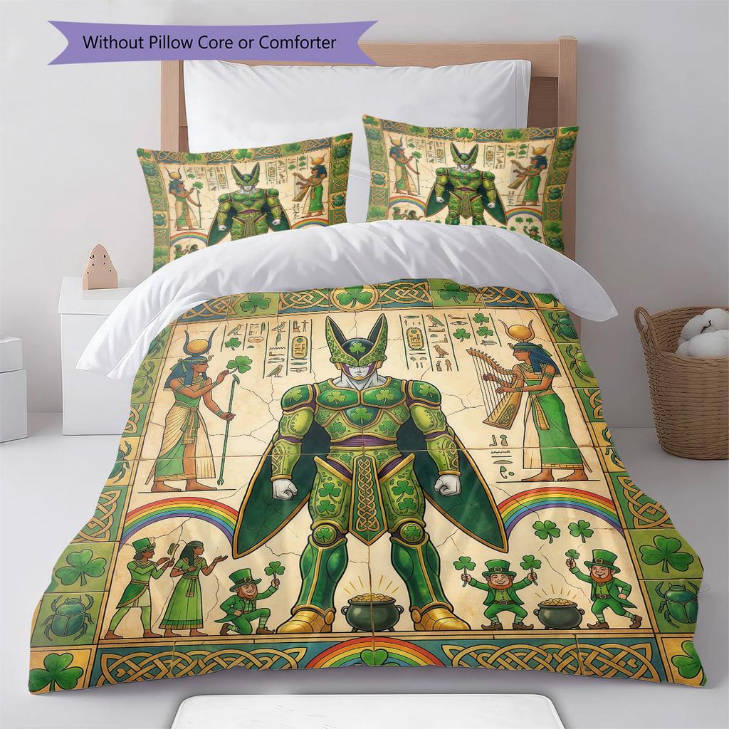 Egyptian mural Pattern Bedding Quilt Set Quilt Cover Pillowcase Home Decoration Birthday Gift (1 * duvet cover + 2 * pillowcase, without core)