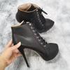 Fashion Women Ankle Boots Stilettos Autumn Winter Round Toe Pole Dance Sexy High Heels Pumps Fashion Zip Lace-Up Female Shoes Large Size