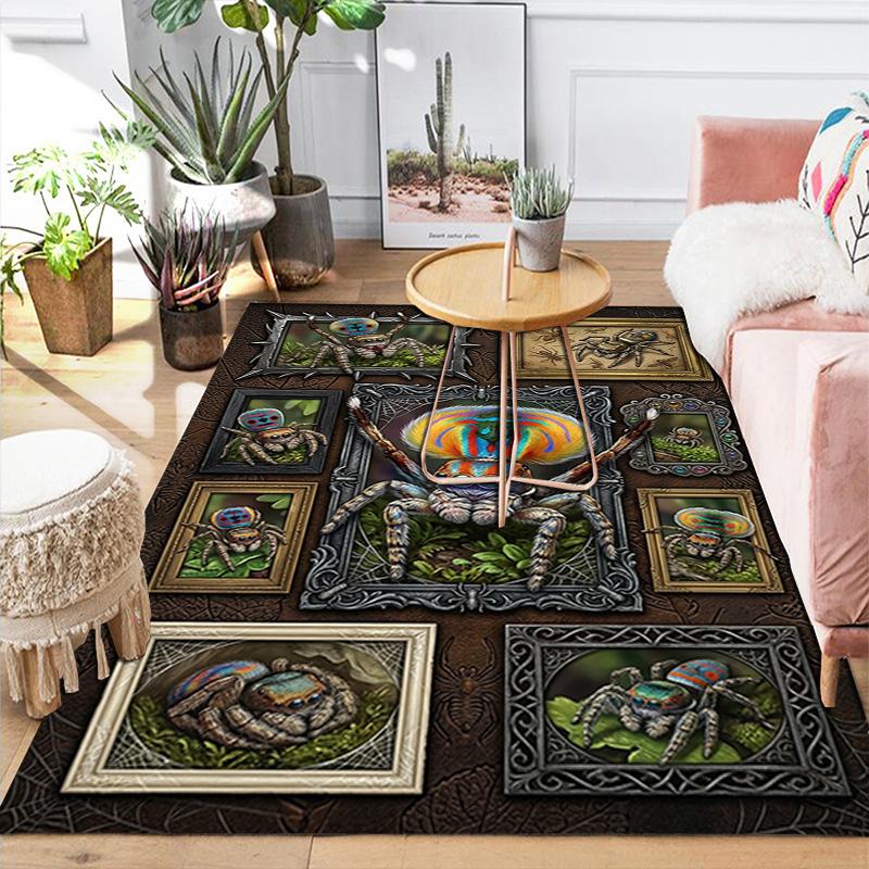 Colorful Spider Collage Pattern Rug Floor Mat for Living Room or Bedroom Soft and Comfortable Carpet a Gift for Birthday and Holiday.