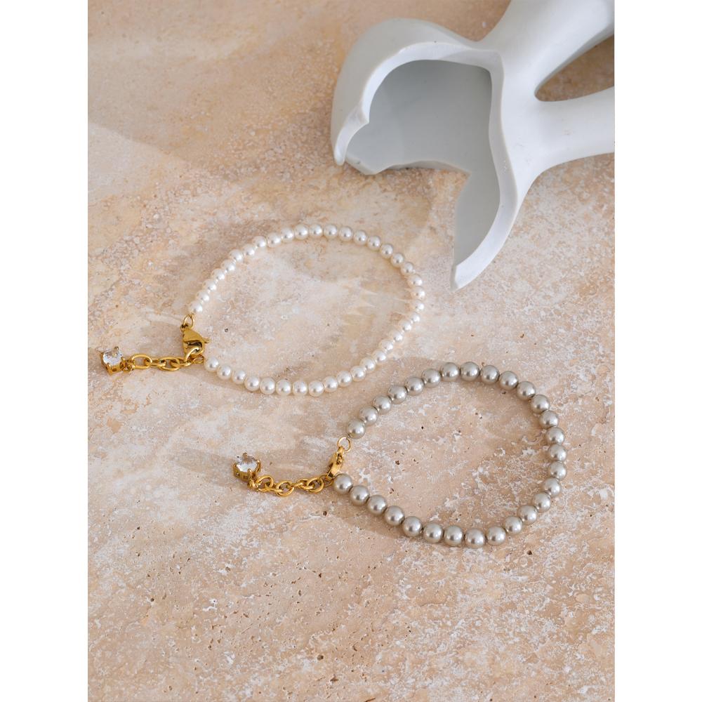 Eetit High Quality Simulated Pearls Beads Zircon Handmade Exquisite Chain Bracelet Women Stainless Steel Elegant Korean Jewelry