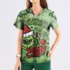 Women's Fashion Printed Short Sleeve V Neck Pattern Tops Pocket Working T-shirts