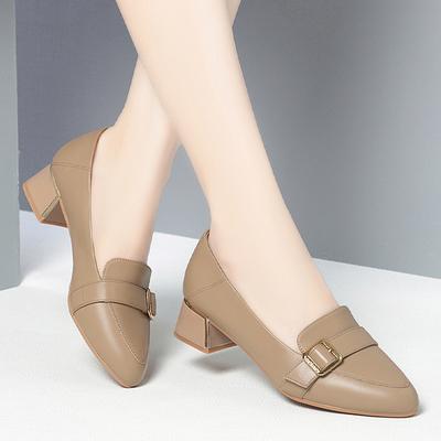 Весна Осень Женские мюли на толстом каблуке Однотонные Мягкие Туфли с острым носком Мягкая рабочая обувь из мягкой кожи Изящные Простые Удобные
