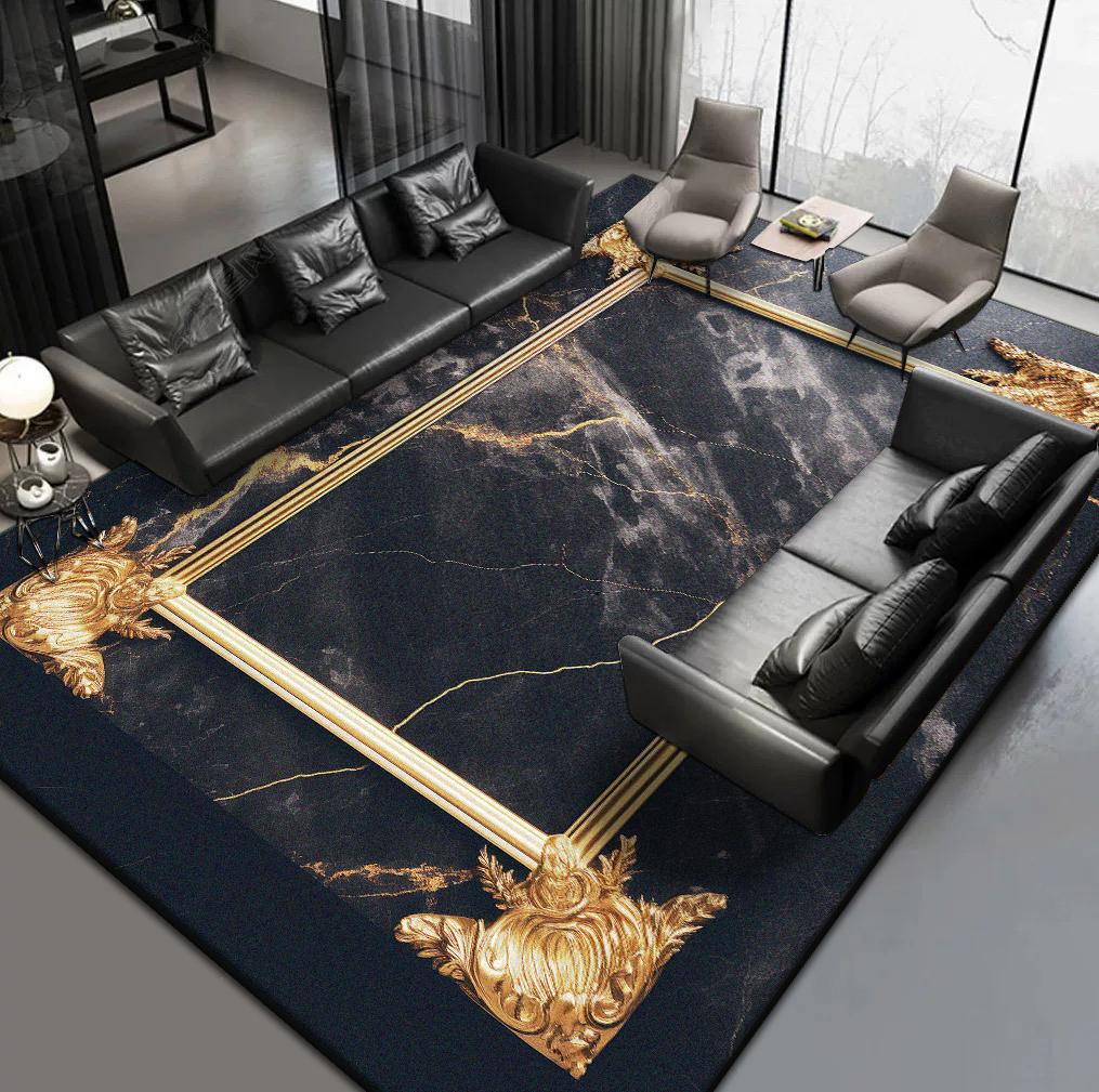 Ковры в скандинавском стиле для гостиной, роскошный черно-золотой ковер, ковер для холла отеля, ковер для зоны дивана, домашний декор для спальни, коврик для пола в гардеробной
