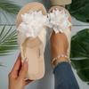 Flower Decor Beach Flip Flops for Women Summer 2025 Lightweight Anti Slip Outdoor Slippers Woman Fashion Clip Toe Flat Sandals