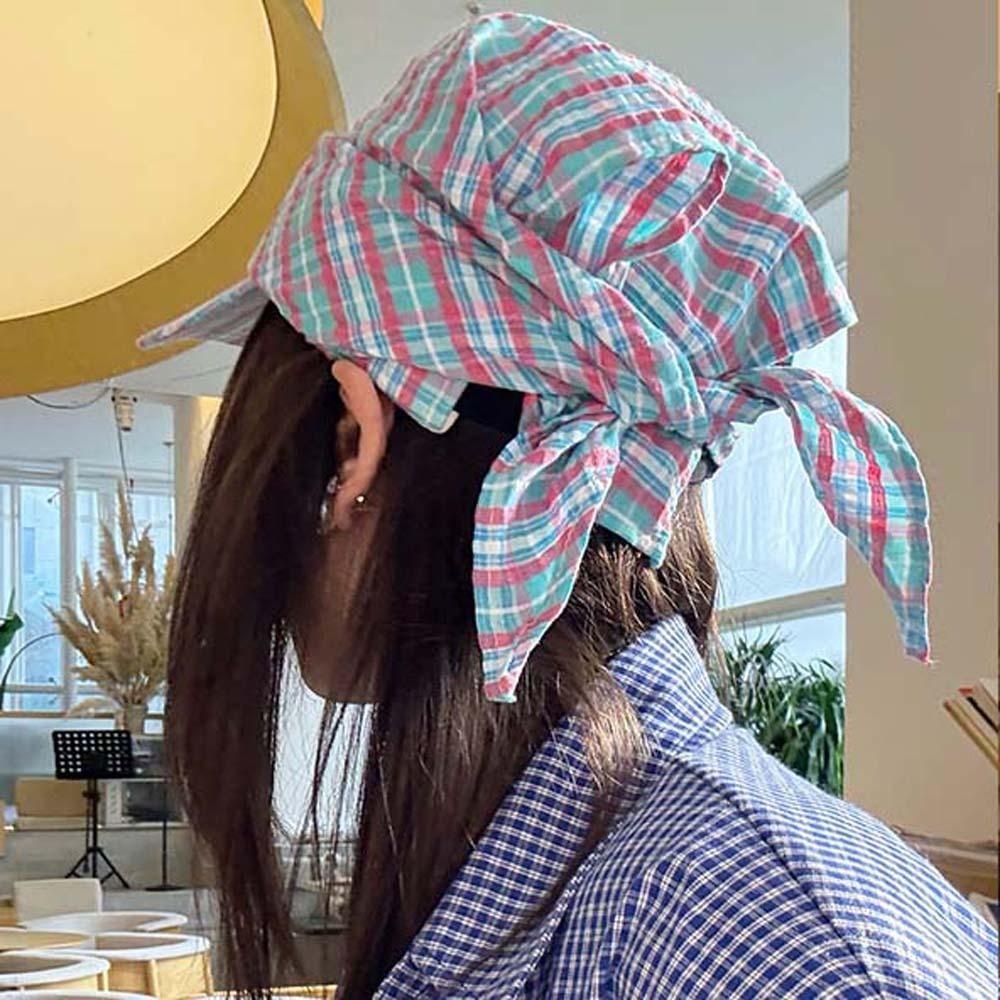 Plaid Scarf Peaked Cap Korean Style Strappy Bandana Cap Driving Triangle Headscarf Hat Outdoor