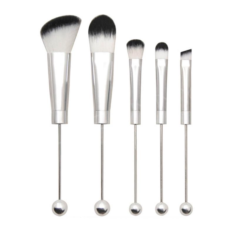 5 Pcs DIY Beaded Makeup Brush Metal Handle Makeup Brush Foundations Eyeshadow Eye Brush Makeup Colouring Accessories