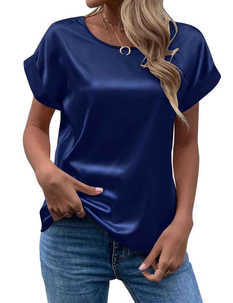 2023 Spring/Summer Women's Short-Sleeve Loose Fit Satin Shirt