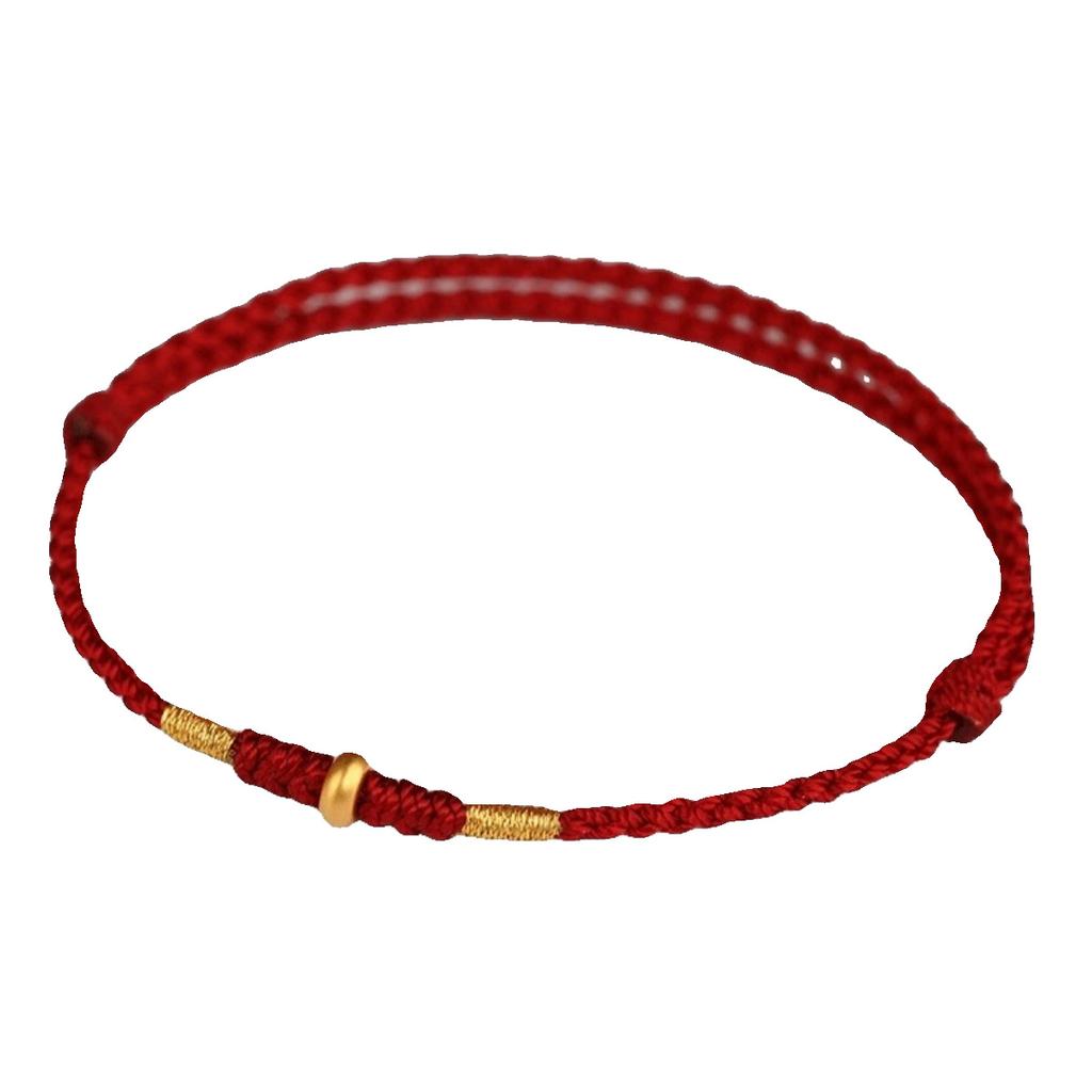 Putuo Mountain small peace buckle red string bracelet for women, gold-woven ancient style gold couple's bracelet, birthstone anklet, fortune bead