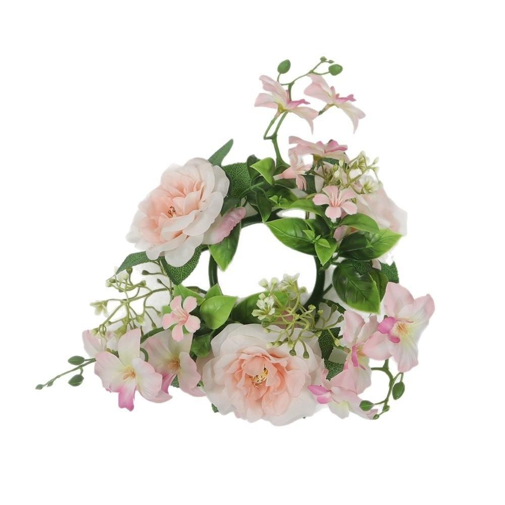 New Simulated Candlestick Wreath Silk Artificial Flowers Rhododendron Wreath Mini Candle Ring Christmas Ornament