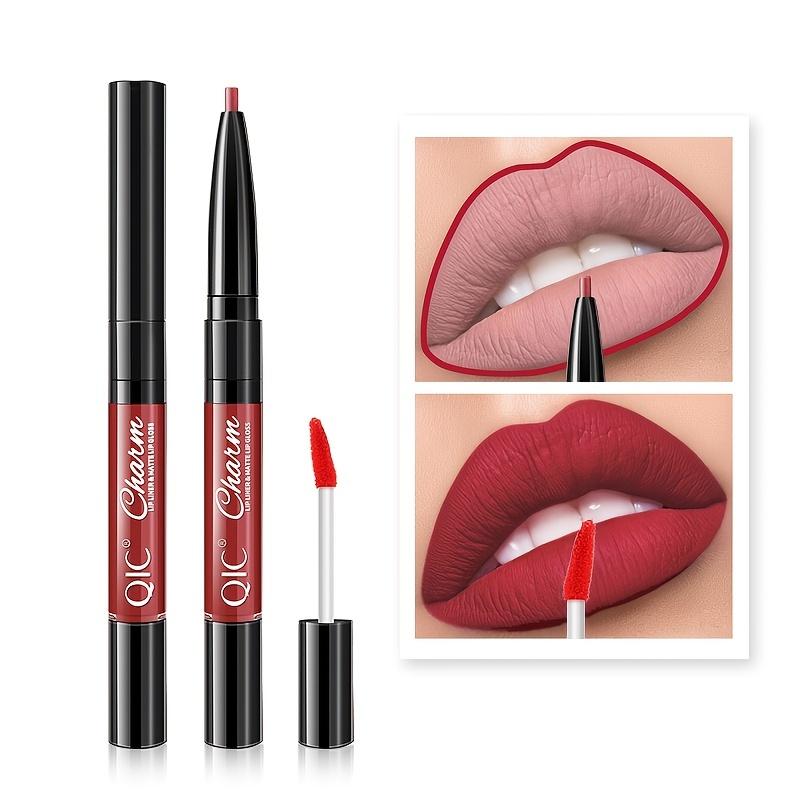 Двусторонняя глазурь для губ Карандаш для губ Губная помада-ручка Матовая чашка с антипригарным покрытием Двусторонний карандаш для губ Макияж «два в одном»