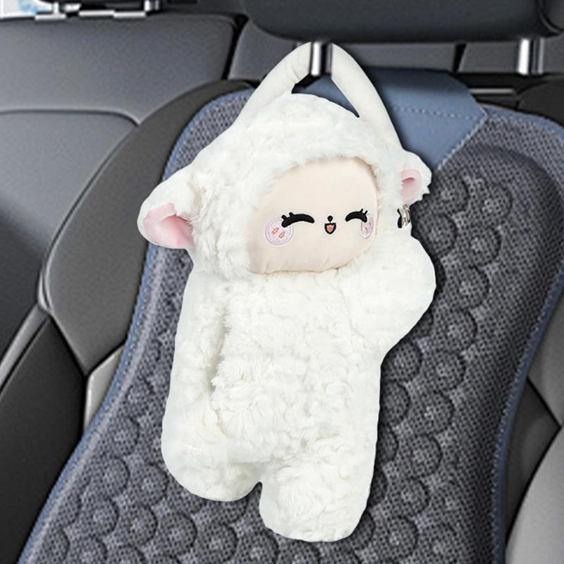 Держатель для салфеток на спинку сиденья автомобиля, диспенсер для салфеток с застежкой-молнией в виде овцы, белый держатель для салфеток с изображением животных, мультяшная коробка для салфеток для автомобилей