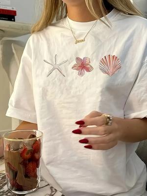 Летние женские футболки с коротким рукавом и винтажным принтом в виде морских обитателей, с круглым вырезом, модные топы, женская одежда