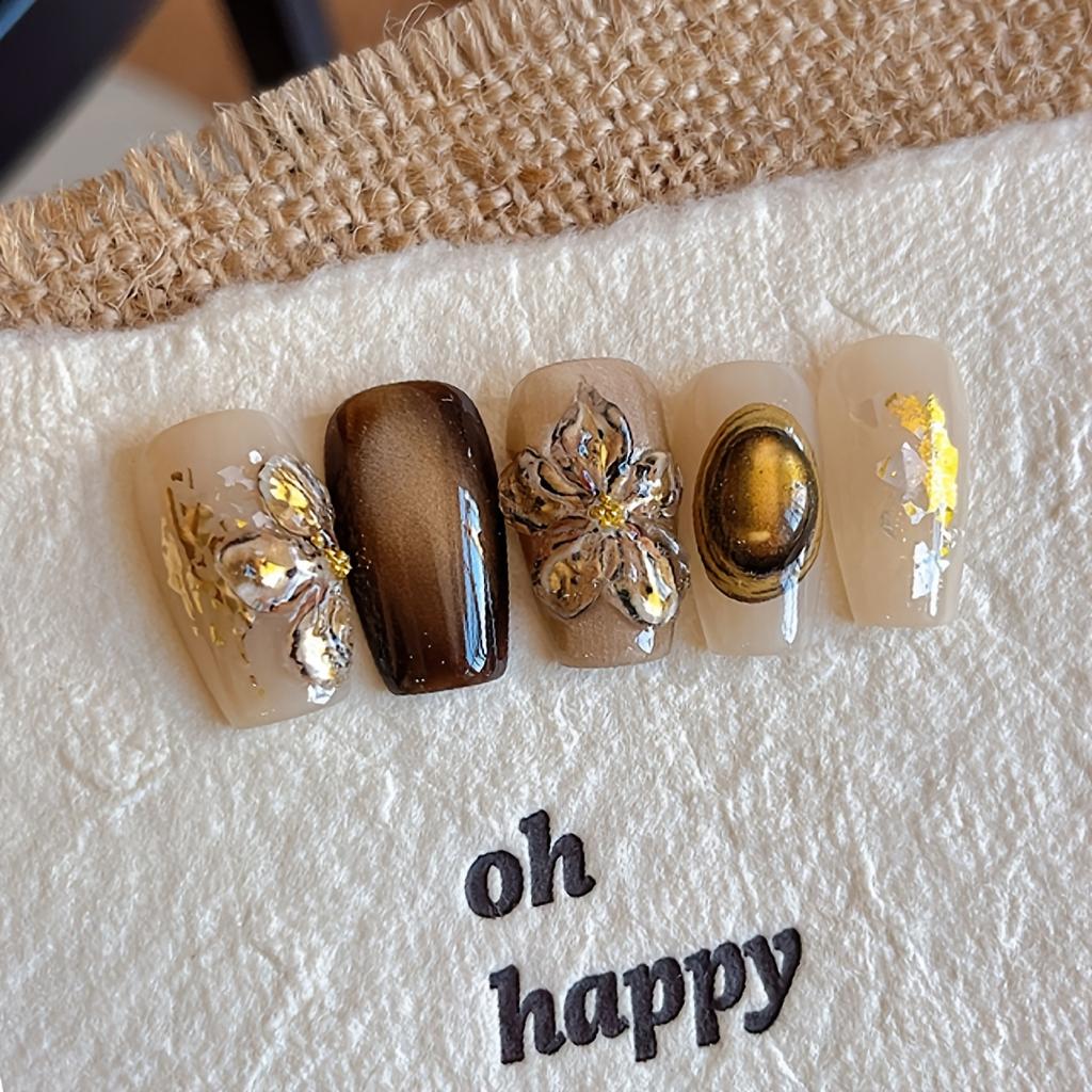 Винтажные карамельно-янтарные наклейки для ногтей в виде лепестков для 3D-нейл-арта, подходят для дома или нейл-салонов, материалы для DIY-нейл-арта для всех женщин и девушек.