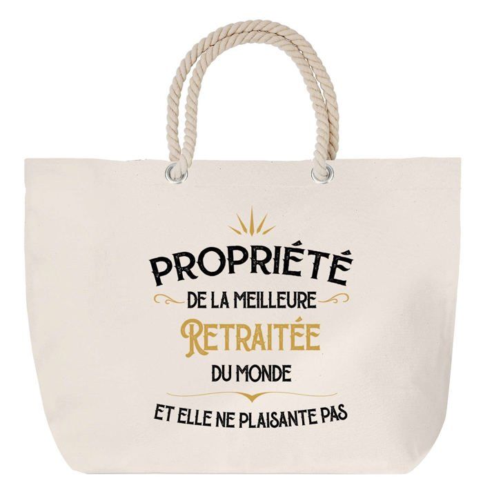 Sac de plage anse corde Propriété de la Meilleure Retraitée Cabas Cadeau Femme Collègue Humour Retr | Grand Sac de Transport & Sport