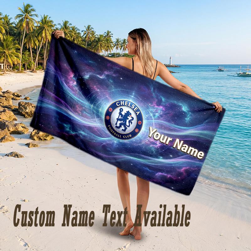 Chelsea FC Design Beach Towel Custom Text Large Towel for Beach Vacation
