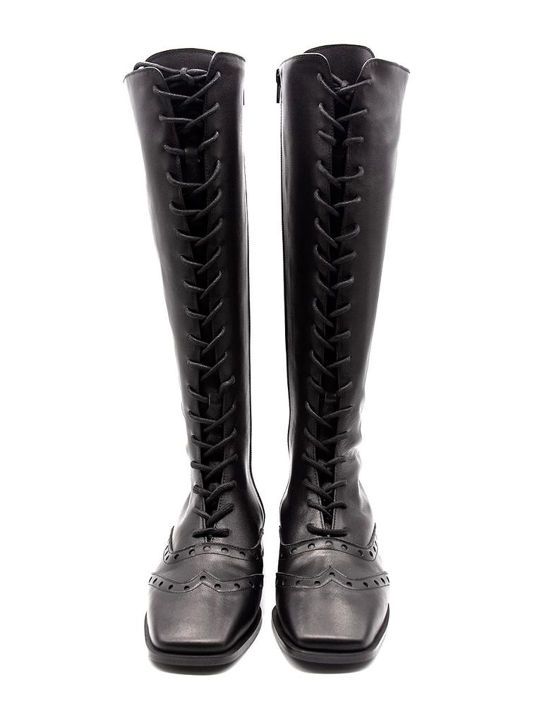 Nontheless Lace-Up Knee-High Flat Boots / Black