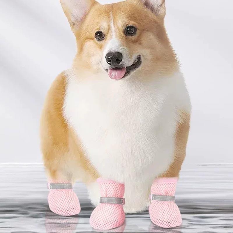 Summer Breathable Mesh Dog Shoes Anti-Slip Wear-Resistant Pet Paw Protectors Cool Foot Covers for Small Dogs, Poodles Bichons