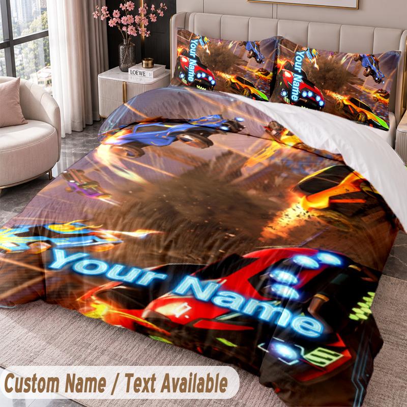 Custom Name Text 3Pcs Bedding Set Rocket League Duvet Cover And Two Pillowcases