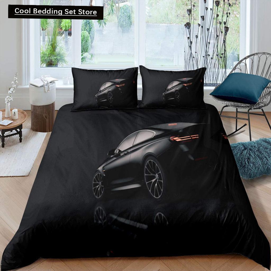Race Car King Queen Duvet Cover Cool Speed Racing Bedding Set Teens Men Black Sport Car Quilt Cover Polyester Comforter Cover