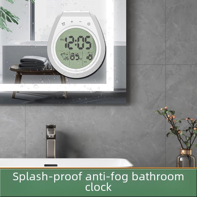 Waterproof Suction Cup Wall Clock with Timer & Temperature Display for Bathroom & Kitchen