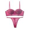 Summer 6 Color Sexy French 1/2 Cup Push Up Bra Set Fashion Women Lace Thin Cup Underwear Romantic Lavender Bras and Thong Set