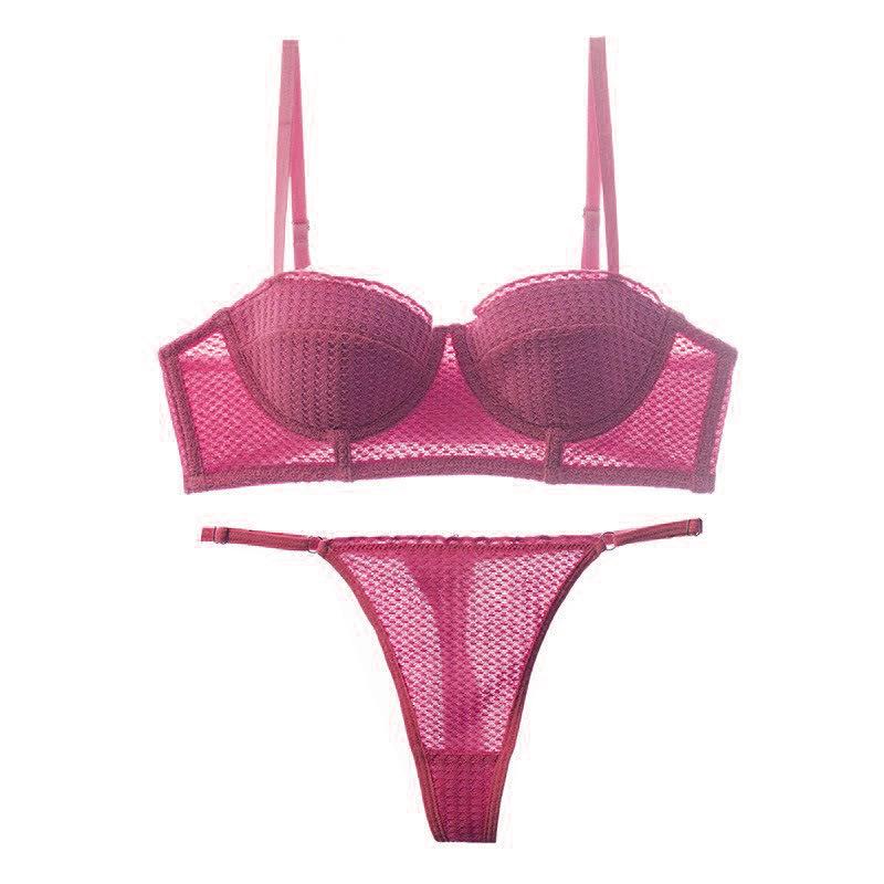 Summer 6 Color Sexy French 1/2 Cup Push Up Bra Set Fashion Women Lace Thin Cup Underwear Romantic Lavender Bras and Thong Set