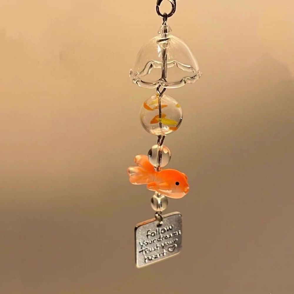 Letter Goldfish Bead Keychain Car Decor Key Ring Gifts Goldfish Wind Chime Pendant  Girl/Boy