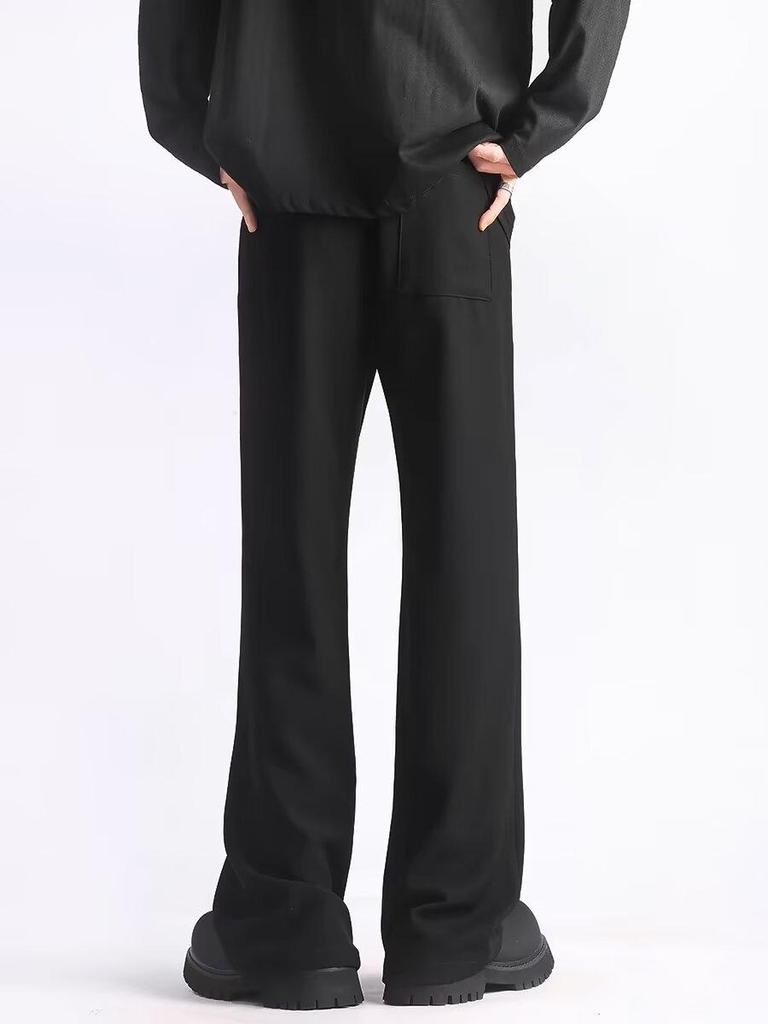 Мужские черные расклешенные брюки из драпировки - весна/осень, повседневные, прямого кроя, высокого класса