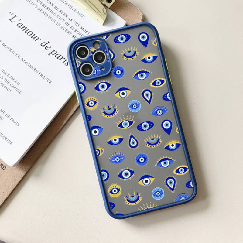 Чехол для телефона Lucky Evil Eye Blue Abstract матовый прозрачный для iPhone 11 12 13 6 s 7 8 plus mini x xs xr pro max