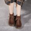 Johnature Retro Short Boots Women's Shoes Genuine Leather Round Toe Lace-up Versatile Flat Ankle Boots