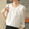 Модная летняя белая шифоновая блузка с круглым вырезом, женская рубашка, топы, блузки, рубашки J361