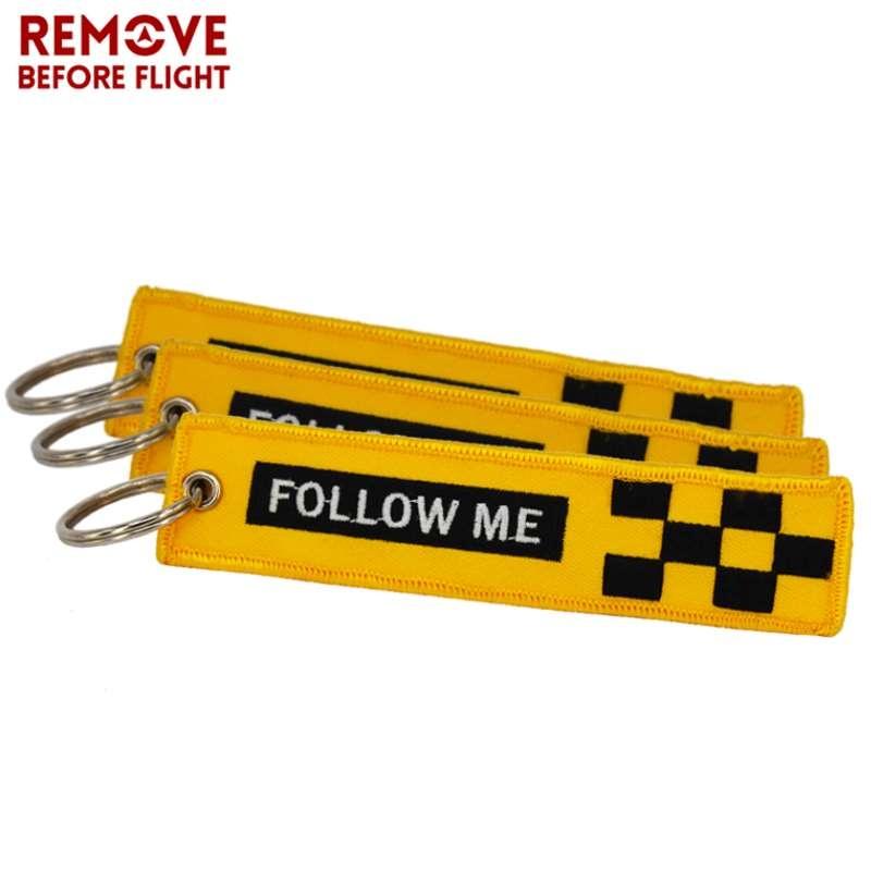 Remove Before Flight Safety Tag FOLLOW ME Keychain Jewelry Aviation Gifts 3 PCS/LOT