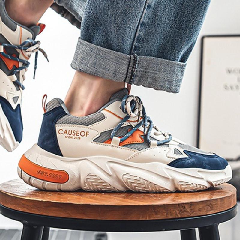 Fashion Fashionable Men's Sneakers Breathable Thick-soled Shoes Trendy Mens Vulcanized Shoes Lace-ups Outdoor Running Shoes